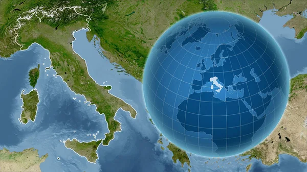 Italia Globo Con Forma Del Paese Contro Mappa Ingrandita Con — Foto Stock