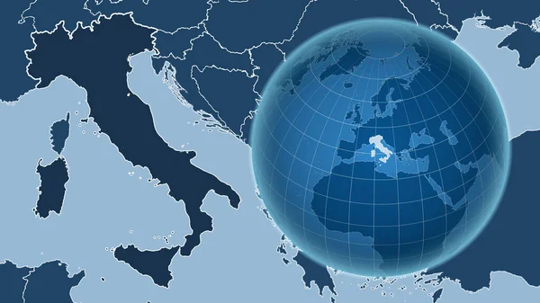 Italien Globus Mit Der Form Des Landes Gegen Vergrößerte Landkarte — Stockfoto