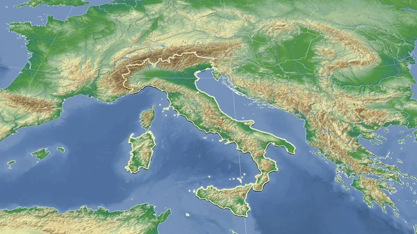 Italia Suo Quartiere Prospettiva Obliqua Distante Forma Delineata Mappa Fisica — Foto Stock