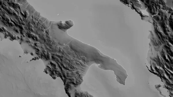 Апулия Регион Италии Карта Масштабе Grayscaled Лаками Риверами Форма Очерченная — стоковое фото