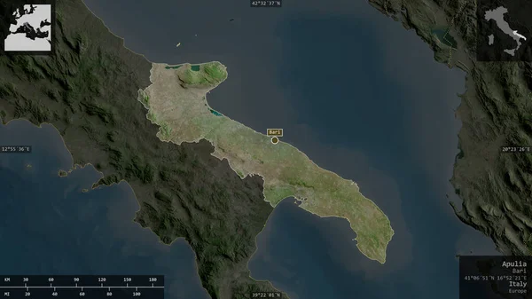 Pouilles Région Italie Imagerie Satellite Forme Présentée Contre Zone Pays — Photo