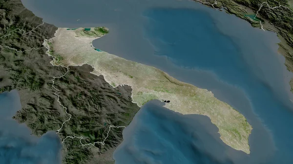 Apulien Region Von Italien Vergrößert Und Hervorgehoben Satellitenbilder Rendering — Stockfoto