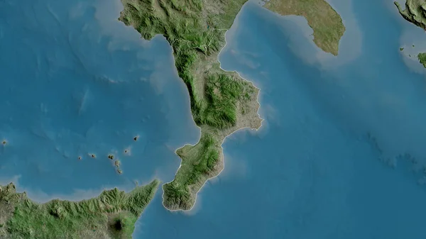 Calabrië Regio Van Italië Satellietbeelden Vorm Geschetst Tegen Zijn Landelijk — Stockfoto