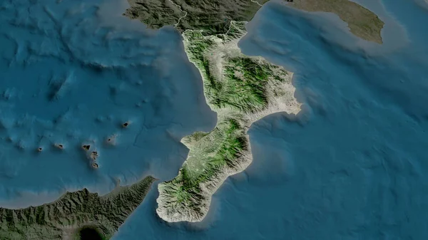 Calabria Regione Italia Ingrandita Evidenziata Immagini Satellitari Rendering — Foto Stock