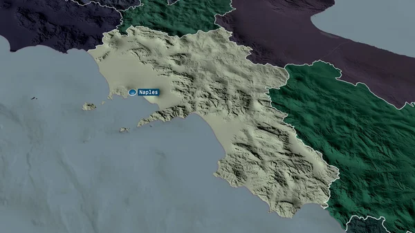 Campania Región Italia Ampliada Destacada Con Capital Mapa Coloreado Tocado — Foto de Stock