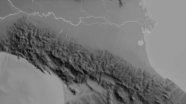 Emilia Romagna Olaszország Régió Szürkeárnyas Térkép Tavakkal Folyókkal Alakzat Körvonalazódik — Stock Fotó