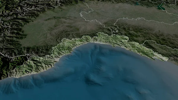 Ligurien Region Italien Vergrößert Und Hervorgehoben Satellitenbilder Rendering — Stockfoto