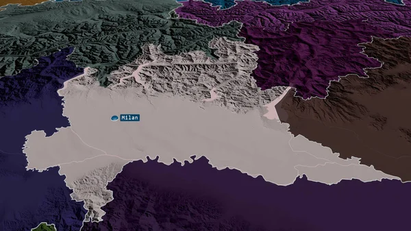 Lombardia Region Italy Zoomed Highlighted Capital Colored Bumped Map Administrative — Stock Photo, Image