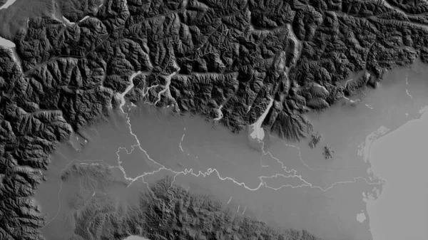 意大利隆巴迪亚地区有湖泊和河流的灰度地图 形状与它的国家相对应 3D渲染 — 图库照片