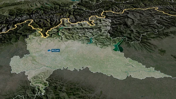 Lombardia Regionen Italien Zoomet Fremhævet Med Kapital Satellitbilleder Gengivelse - Stock-foto