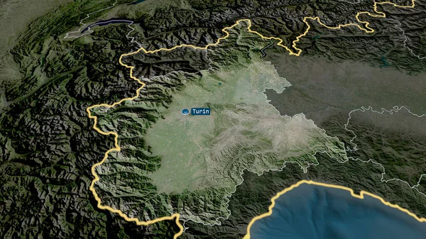 Piemonte イタリアの地域が拡大し 首都で強調表示されました 衛星画像 3Dレンダリング — ストック写真