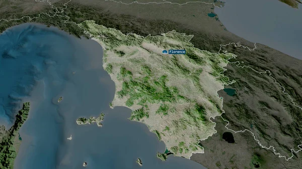 Toscana Region Itálie Přiblížil Zvýraznil Kapitálem Satelitní Snímky Vykreslování — Stock fotografie