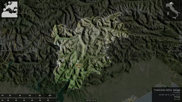 Trentino Alto Adigio Región Autónoma Italia Imágenes Satélite Forma Presentada — Foto de Stock