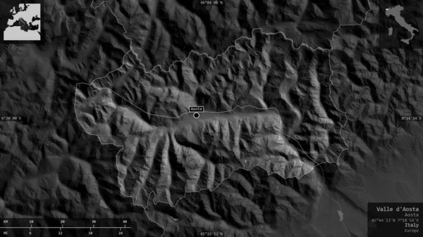 Valle Aosta Región Autónoma Italia Mapa Escala Grises Con Lagos — Foto de Stock