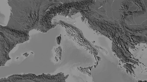 Obszar Włoch Dwupoziomowej Mapie Wysokości Projekcji Stereograficznej Surowa Kompozycja Warstw — Zdjęcie stockowe