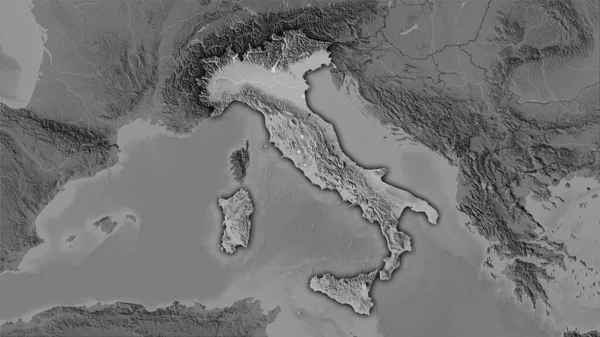 Obszar Włoch Mapie Elewacji Skali Szarości Projekcji Stereograficznej Surowa Kompozycja — Zdjęcie stockowe