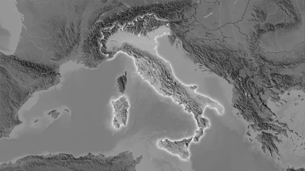 Zona Italia Mapa Elevación Escala Grises Proyección Estereográfica Composición Cruda — Foto de Stock