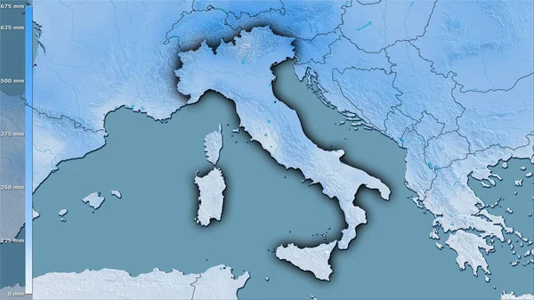 Precipitação Quarto Mais Quente Dentro Área Itália Projeção Estereográfica Com — Fotografia de Stock