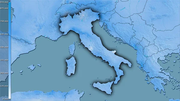Precipitação Quarto Mais Úmido Dentro Área Itália Projeção Estereográfica Com — Fotografia de Stock
