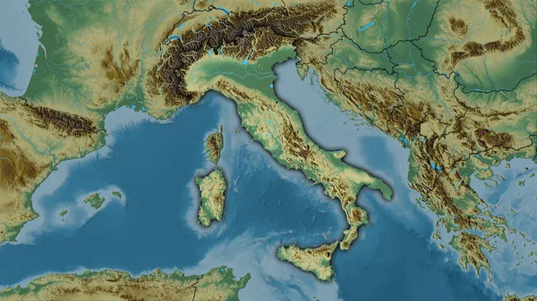 Area Italia Sulla Mappa Topografica Rilievo Nella Proiezione Stereografica Composizione — Foto Stock