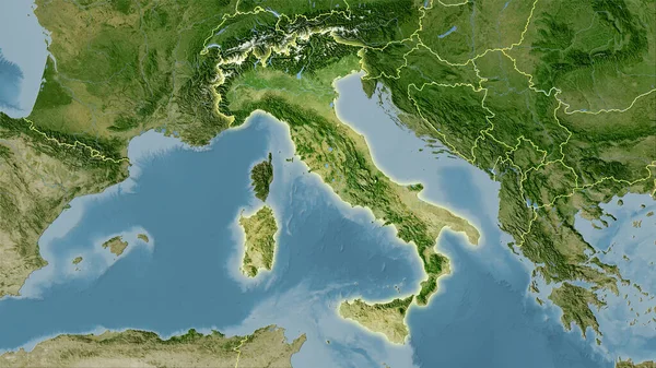 Italia Zona Satélite Mapa Proyección Estereográfica Composición Cruda Capas Trama —  Fotos de Stock