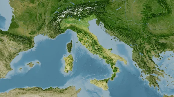 Italia Area Sulla Mappa Satellitare Nella Proiezione Stereografica Composizione Grezza — Foto Stock