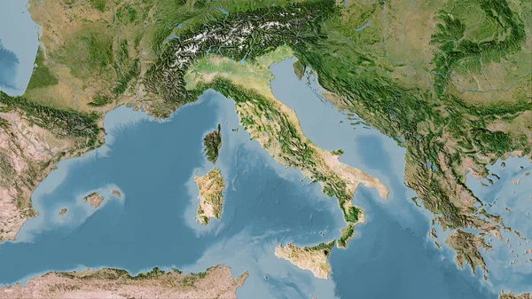Італія Територія Супутниковій Карті Стереографічній Проекції Сира Композиція Растрових Шарів — стокове фото
