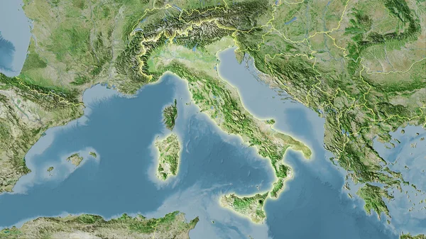 Italië Gebied Satelliet Kaart Stereografische Projectie Ruwe Samenstelling Van Rasterlagen — Stockfoto