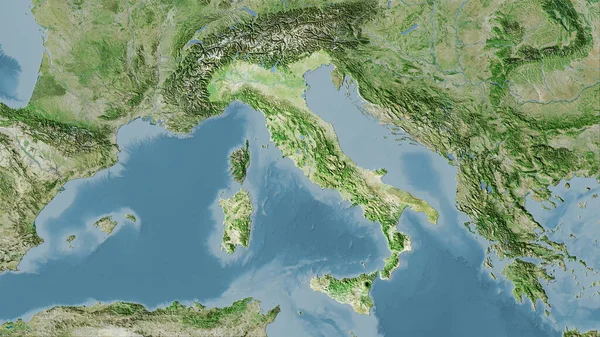 卫星D地图上的意大利地区立体投影 光栅层的原始成分 — 图库照片
