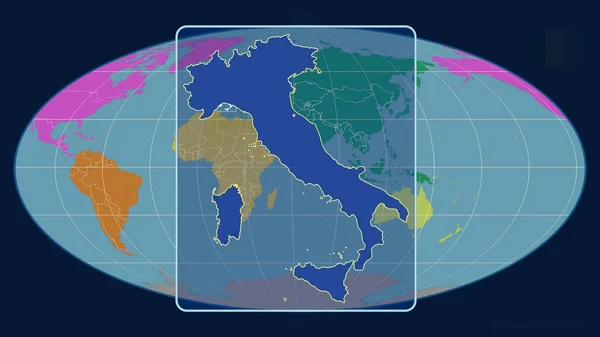 이탈리아는 웨이드 Mollweide Projection 지도에 중심이다 대륙의 — 스톡 사진