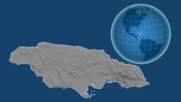 Jamaïque Globe Avec Forme Pays Contre Carte Zoomée Avec Son — Photo