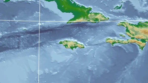 Jamaica Bairro Perspectiva Distante Com Contorno País Cor Mapa Físico — Fotografia de Stock