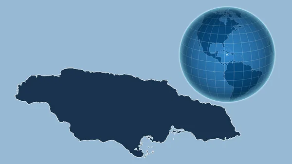 Giamaica Globo Con Forma Del Paese Contro Mappa Ingrandita Con — Foto Stock