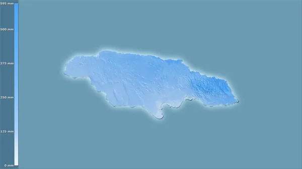牙买加地区内最寒冷的地区在立体投影中的降水量 明亮轮廓的光栅层的原始成分 — 图库照片