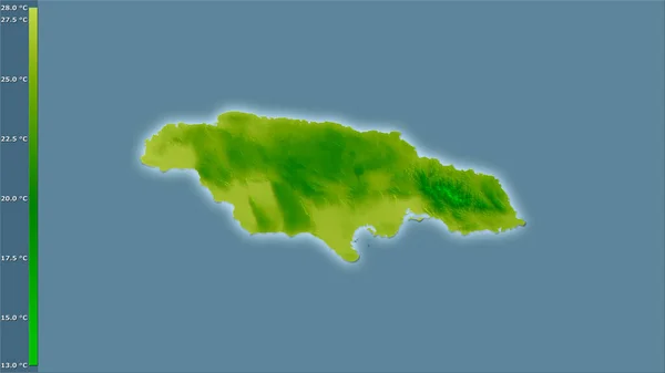 伝説との立体投影のジャマイカエリア内の年間平均気温 光輝く輪郭を持つラスター層の生の組成 — ストック写真