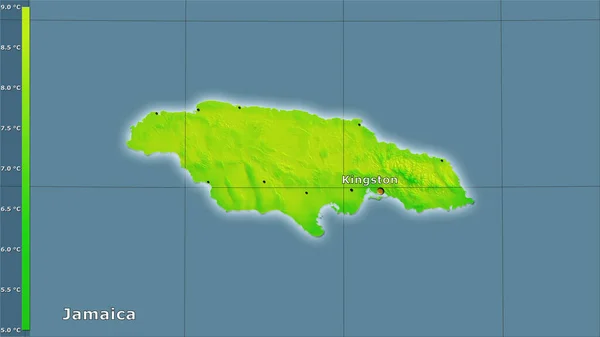 Variação Média Temperatura Diurna Dentro Área Jamaica Projeção Estereográfica Com — Fotografia de Stock