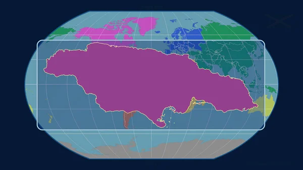 Zoomed Widok Jamajki Zarys Linii Perspektywy Wobec Globalnej Mapy Projekcji — Zdjęcie stockowe