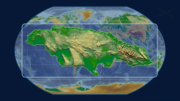 Vista Ampliada Del Esquema Jamaica Con Líneas Perspectiva Contra Mapa — Foto de Stock