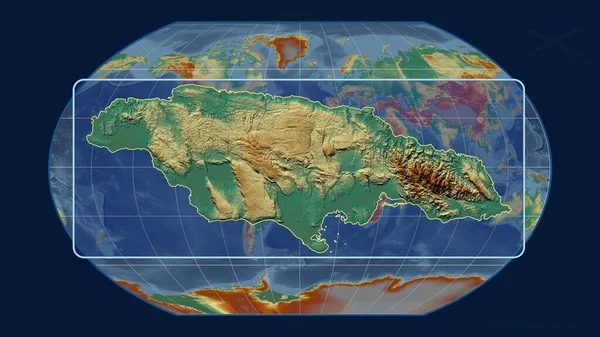 Zoomed View Jamaica Outline Perspective Lines Global Map Kavrayskiy Projection — Stock Photo, Image