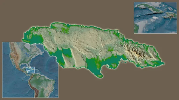Primer Plano Jamaica Ubicación Región Centro Mapa Mundial Gran Escala — Foto de Stock