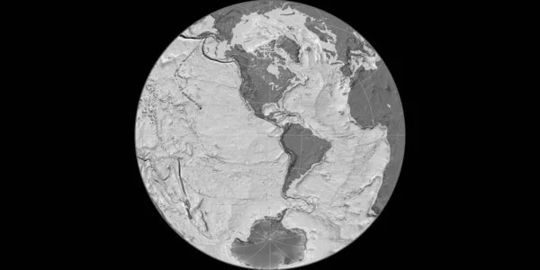 Mapa Świata Projekcji Jamesa Azimuthala Skupiona Zachodniej Długości Geograficznej Dwupoziomowa — Zdjęcie stockowe