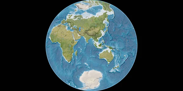 Mapa Světa Azimutální Projekci Jamese Soustřeďuje Východní Délky Satelitní Snímky — Stock fotografie