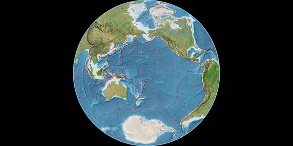 Mapa Świata Projekcji Jamesa Azimuthala Skupiona 170 Zachodniej Długości Geograficznej — Zdjęcie stockowe