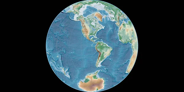 World Map James Azimuthal Projection Centered West Longitude Colored Shader — Stock Photo, Image