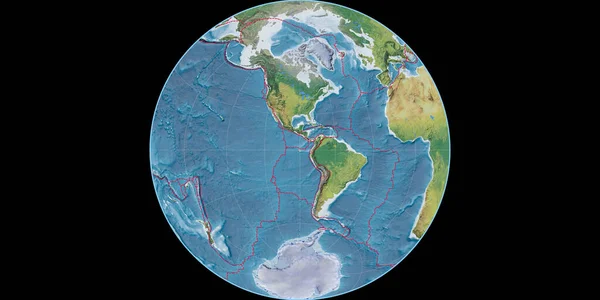 Světová Mapa Azimutální Projekci Jamese Soustřeďuje Západní Délku90 Hlavní Fyziografické — Stock fotografie
