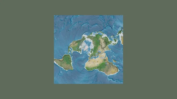 世界大比例尺地图的正方形框架呈倾斜的范德格林登投影 其中心是扬马延地区 卫星图像 — 图库照片