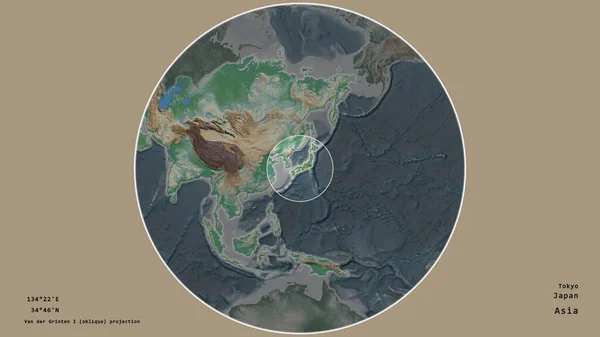 Oblast Japonska Označena Kruhem Rozsáhlé Mapě Kontinentu Izolované Odumřelém Pozadí — Stock fotografie