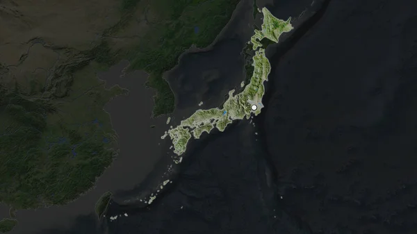Zvýrazněná Oblast Japonska Hlavním Bodem Odumřelé Mapě Svého Sousedství Satelitní — Stock fotografie