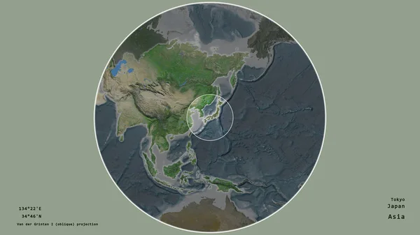 Area Del Giappone Segnata Con Cerchio Sulla Mappa Larga Scala — Foto Stock