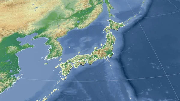 Japon Son Voisinage Perspective Oblique Distante Forme Esquissée Carte Physique — Photo
